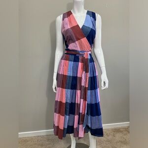 1901 Nordstrom Pink Blue Plaid Wrap Midi Dress Size 10 NWT